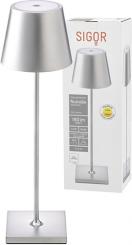 Sigor Akku-Tischleuchte NUINDIE 380mm silber rund 2,2W 2700K IP54 180lm Ra85 dim 