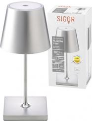 Sigor Akku-Tischleuchte NUINDIE mini 250mm silber rund 2,2W Flex-Mood 2700K/2200K IP54 180lm Ra85 d 