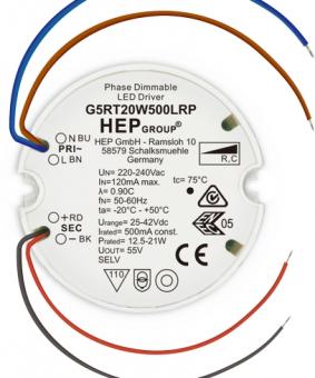 HEP  LED Treiber, Konstantstrom, dimmbar, 500mA, 20W (Phasenabschnitt) 