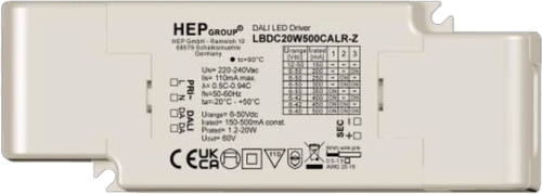 HEP LED Treiber, Konstantstrom, dimmbar, 150-500mA per DIP, 20W (DALI-2 (DT6)/TouchDim) 