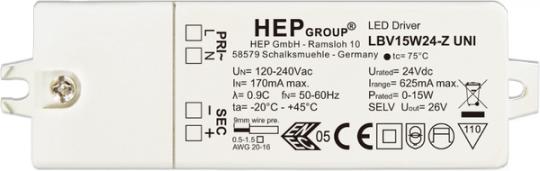 HEP  LED Netzteil, Konstantspannung, 24Vdc, 15W 