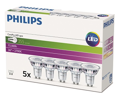 Philips LED-Lampe Corepro LEDspot 4.6-50W GU10 827 36D 5CT / EEK: F 