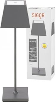 Sigor Akku-Tischleuchte NUINDIE 370mm anthrazit eckig, 2,2W 2700K IP54 180lm Ra85 dim 