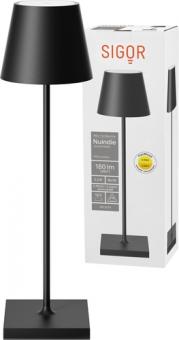 Sigor  Akku-Tischleuchte Nuindie USB-C 380mm nachtschwarz 2,2W FlexMood 2200K/2700K IP54 168/197lm R 