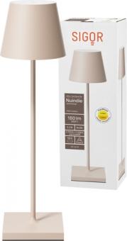 Sigor  Akku-Tischleuchte Nuindie USB-C 380mm dünenbeige 2,2W FlexMood 2200K/2700K IP54 168/197lm Ra8 