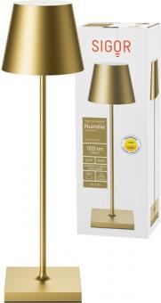Sigor  Akku-Tischleuchte Nuindie USB-C 380mm goldfarben 2,2W FlexMood 2200K/2700K IP54 168/197lm Ra8 