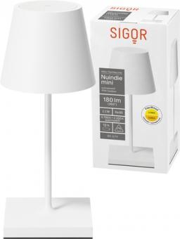 Sigor  Akku-Tischleuchte Nuindie mini USB-C schneeweiß 2,2W FlexMood 2200K/2700K IP54 168/197lm Ra85 